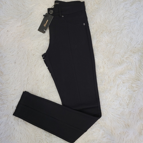 Shinestar Women Black Skinny Dress Pants w/ front slits size XL - Picture 1 of 9